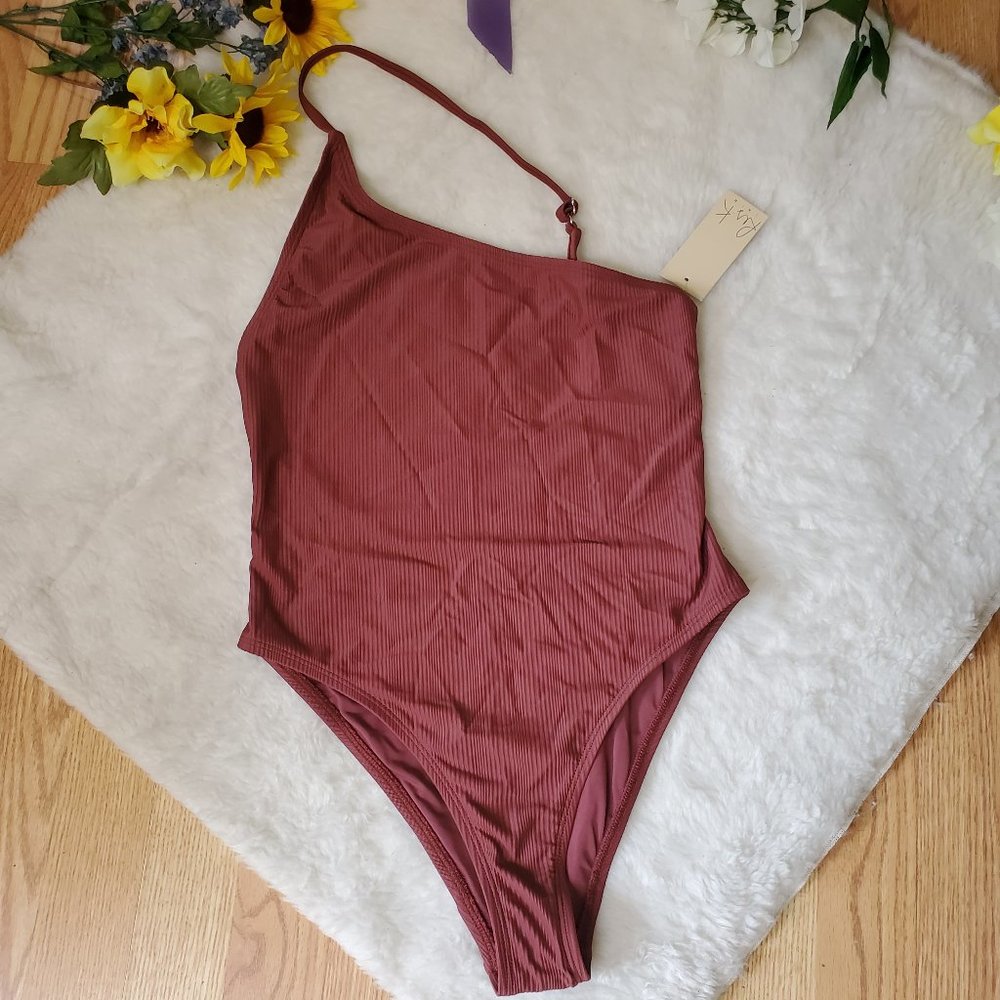NWT RIS-K BUNGALOW SWIMWEAR RIBBED ONE SHOULDER ONE PIECE SWIMSUIT
